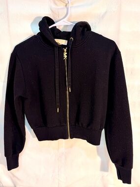 MICHAEL Michael Kors Black “Sweater” Hoodie with Gold MK Zipper Pull XS T0027
